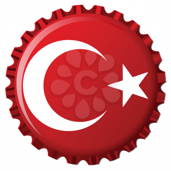 turkey stylized flag on bottle cap, abstract vector art illustration