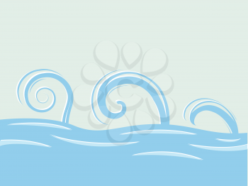 waves over sea abstract drawing, vector art illustration