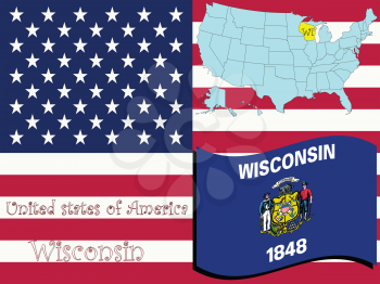 Royalty Free Clipart Image of the State of Wisconsin and Flag
