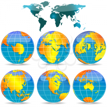 world globes against white background, abstract vector art illustration