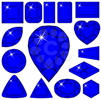 blue diamonds collection against white background, abstract vector art illustration