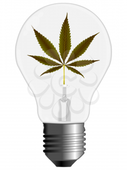 cannabis energy light bulb against white background, abstract vector art illustration