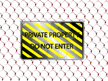 do not enter inscription and metallic fence, abstract vector art illustration