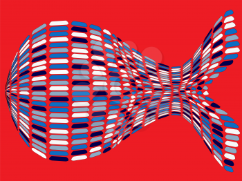 fishy shape against red background, abstract vector art illustration
