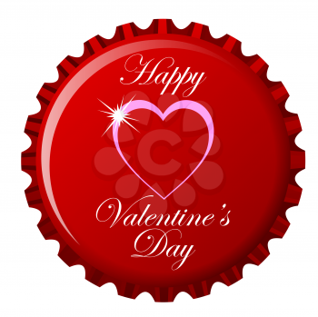 happy valentine's day theme on bottle cap against white background, abstract vector art illustration