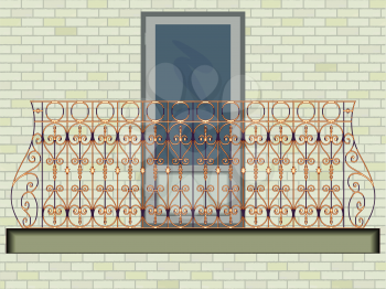iron balcony against wall background, abstract vector art illustration