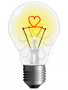 light bulb with heart against white background, abstract vector art illustration