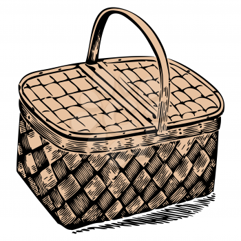 picnic basket against white background, abstract vector art illustration