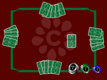 poker chips and table with cards, abstract vector art illustration