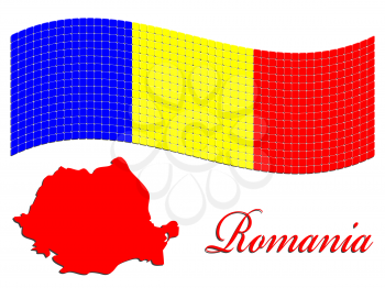 romanian flag and map against white background, abstract vector art illustration