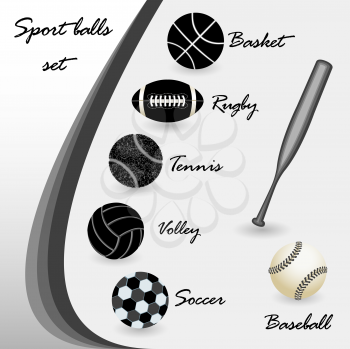 sport balls set, isolated silhouettes; abstract vector art illustration
