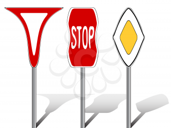 stylized traffic signs against white background, abstract vector art illustration