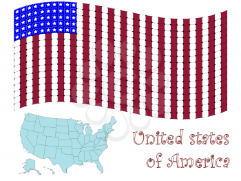 united states of america flag and map against white background, abstract vector art illustration