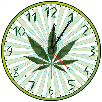 cannabis green clock against white background, abstract vector art illustration; image contains transparency