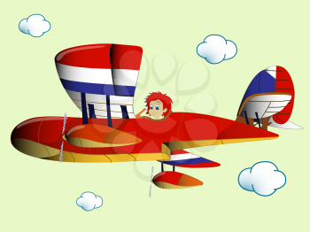 kid flying airplane, abstract vector art illustration