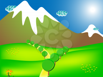 road to the mountains, abstract vector art illustration