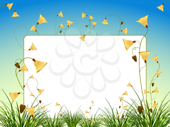 white sign with flowers and grass, abstract vector art illustration; image contains transparency