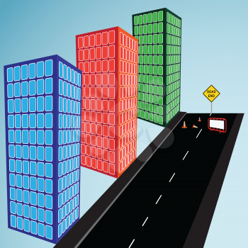 3d buildings and dead end street, abstract vector art illustration