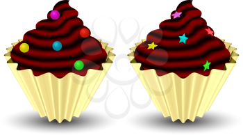 candy cupcakes against white background, abstract vector art illustration; image contains gradient mesh