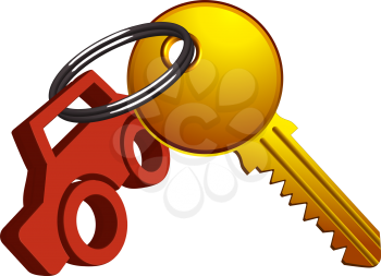 car and key on the same ring against white background, abstract vector art illustration