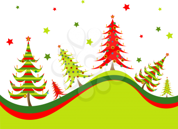 christmas trees background, abstract vector art illustration; image contains gradient mesh
