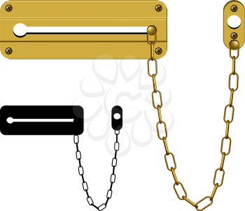 goldish door security chain against white background, abstract vector art illustration