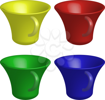 empty cups in colors against white background, abstract vector art illustration