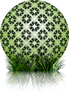 green bubble and grass reflected against white background; abstract vector art illustration; image contains opacity mask