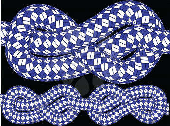 knotted blue ropes over black background, abstract vector art illustration