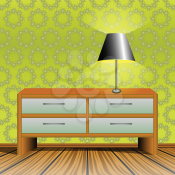 modern interior with furniture and lamp, abstract vector art illustration; image contains transparency