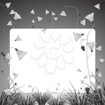 monochromatic flowers and grass banner, abstract vector art illustration