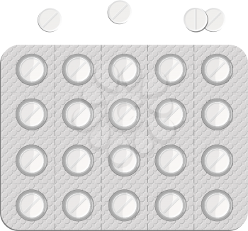 pills in a blister pack and isolated against white background, abstract vector art illustration; image contains transparency