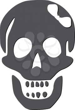 skull with white bow against white background, abstract vector art illustration