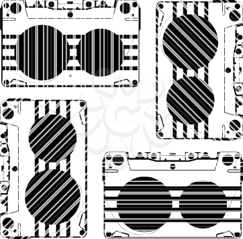 striped audio tapes against white background, abstract vector art illustration