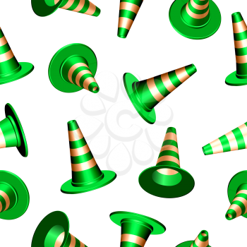 traffic cones with round base texture, abstract seamless pattern; vector art illustration