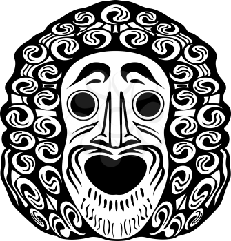 tribal face against white background; abstract vector art illustration