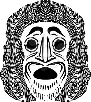 tribal mask against white background; abstract vector art illustration