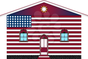 us flag painted house over white background, abstract vector art illustration; image contains transparency