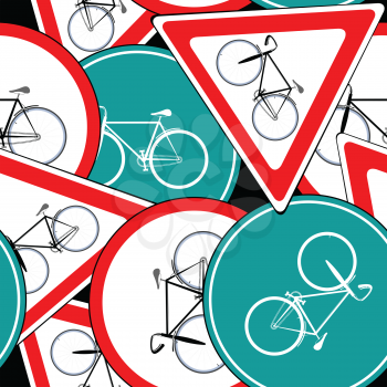 bike traffic signs pattern, abstract seamless texture; vector art illustration
