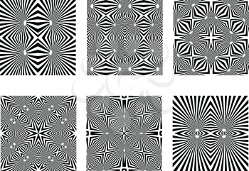 black and white patterns, op art seamless textures; vector art illustration
