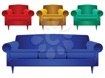 couch and armchairs against white background, abstract vector art illustration; image contains transparency