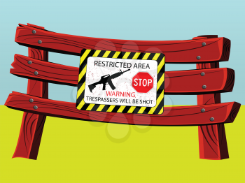 fence with sign, abstract vector art illustration