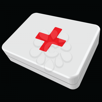 white first aid box against black background, abstract vector art illustration