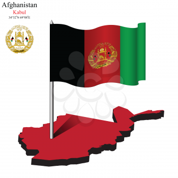 afghanistan wavy flag over map against white background, abstract vector art illustration, image contains transparency