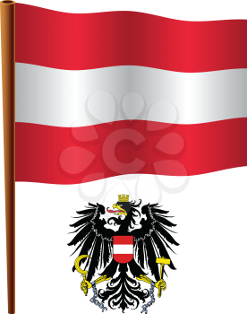 austria wavy flag and coat of arms against white background, vector art illustration, image contains transparency