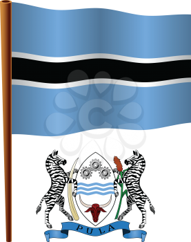 botswana wavy flag and coat of arms against white background, vector art illustration, image contains transparency