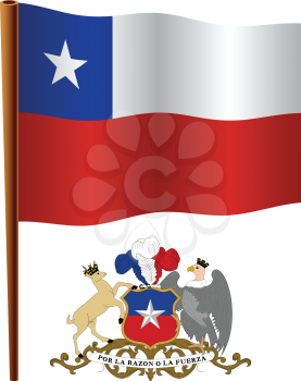 chile wavy flag and coat of arms against white background, vector art illustration, image contains transparency