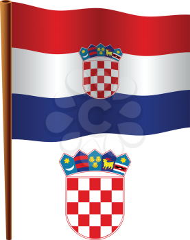 croatia wavy flag and coat of arms against white background, vector art illustration, image contains transparency