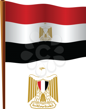 egypt wavy flag and coat of arms against white background, vector art illustration, image contains transparency