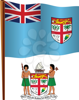 fiji wavy flag and coat of arms against white background, vector art illustration, image contains transparency